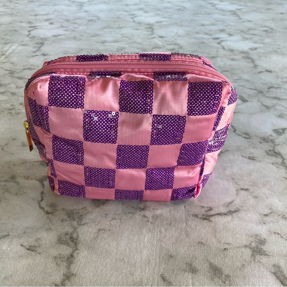Pink and Purple Checkered quilted Cosmetic Bag new in package